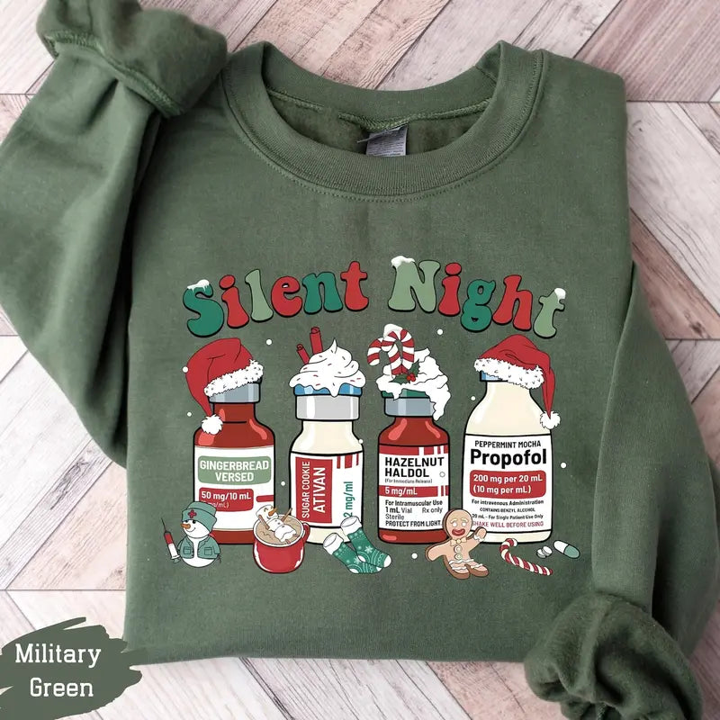 Medical Holiday Nurse Crewneck – "Silent Night" Christmas Sweatshirt