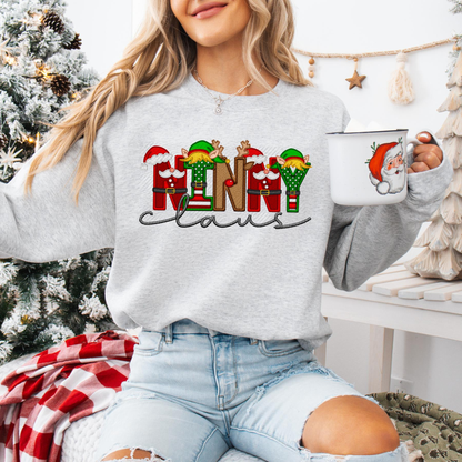 Unisex Faux Embroidery "Claus" Christmas Sweatshirt – Festive Holiday Pullover