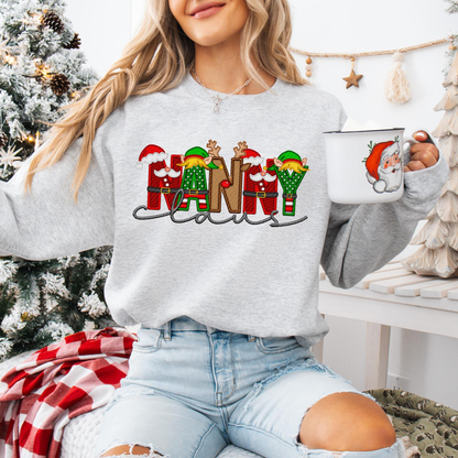 Unisex Faux Embroidery "Claus" Christmas Sweatshirt – Festive Holiday Pullover