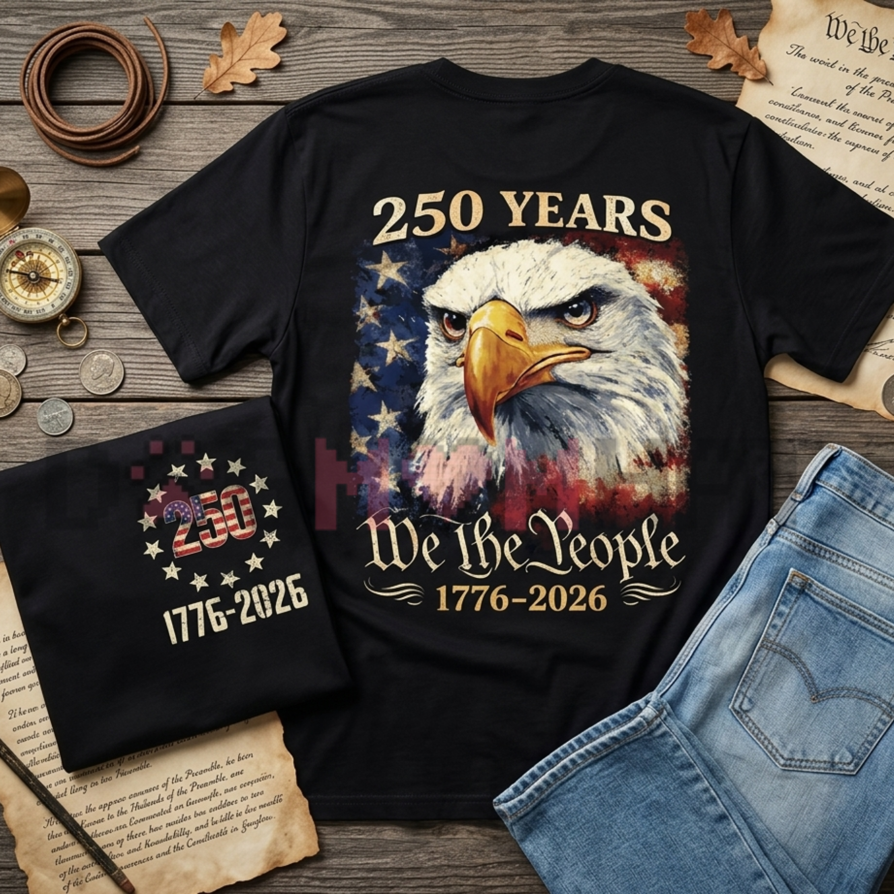 250th Anniversary Patriotic USA Flag Tee, 1776-2026 Historic Celebration 2-Sided Shirt - Dogmomhat