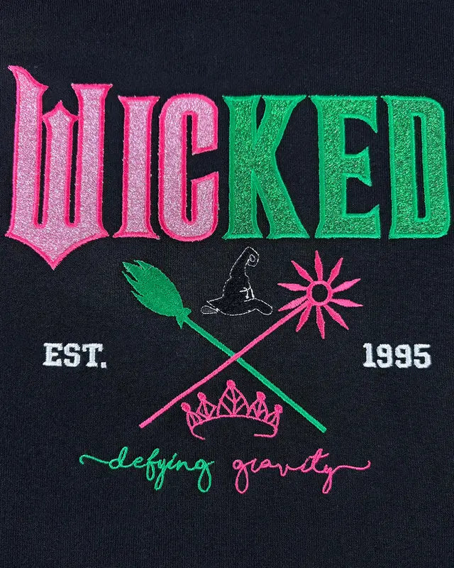 Wicked Embroidered Sweatshirt – KMH Defy Gravity Applique Glinda Good Witch | Wizard of Oz Halloween Gift for Her