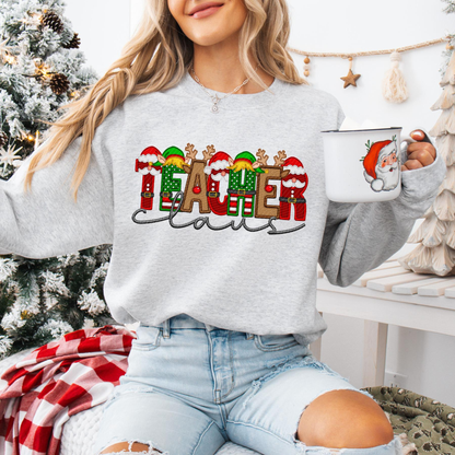Unisex Faux Embroidery "Claus" Christmas Sweatshirt – Festive Holiday Pullover