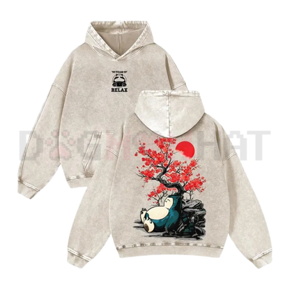 "Japanese Ink Wash Plum Blossom & Reclining Beast" Graphic Hoodie