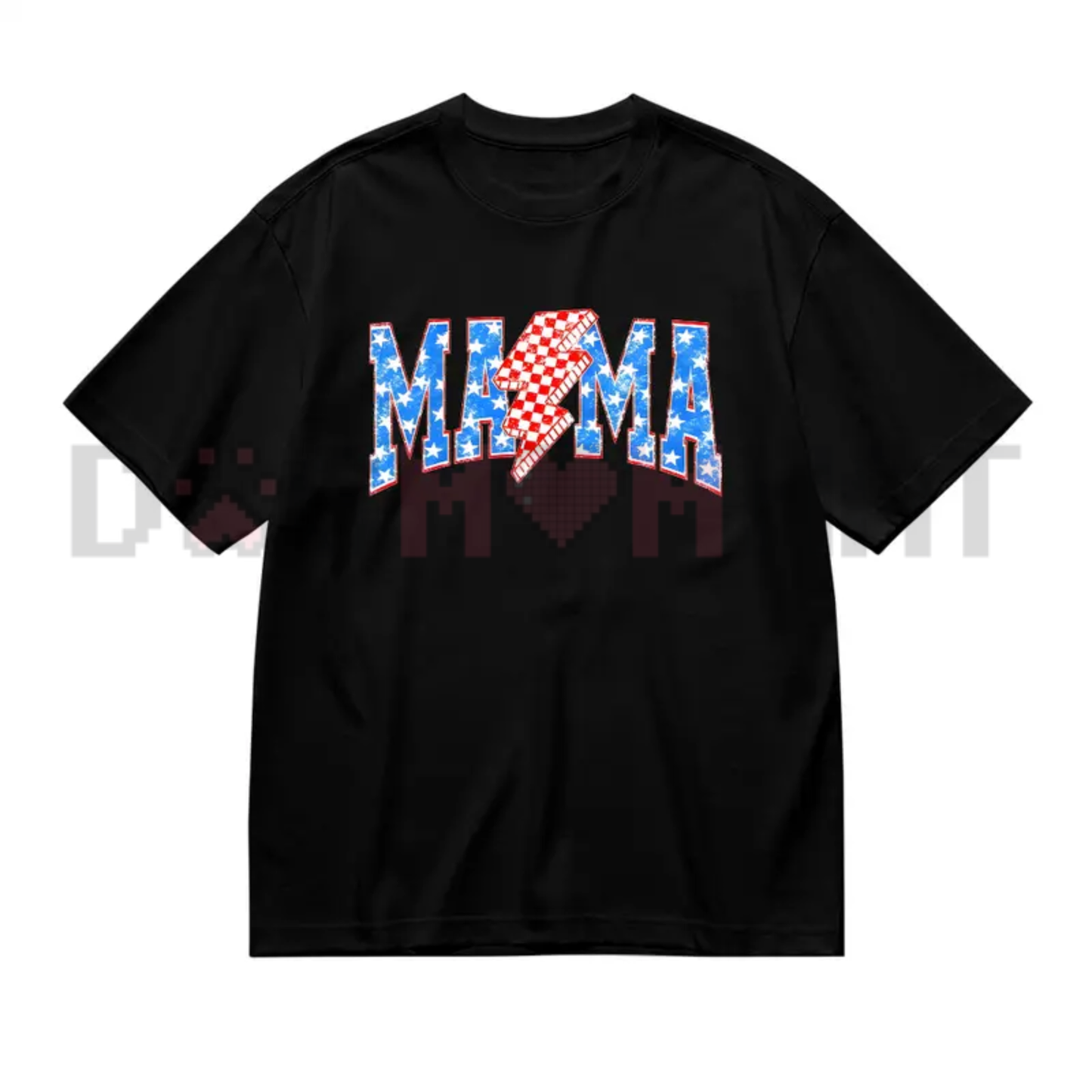 Women's Patriotic Mama Checkered Lightning Bolt Tee