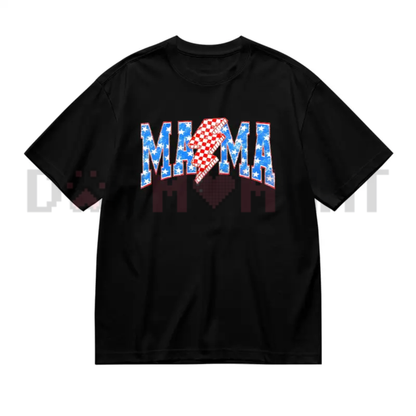 Women's Patriotic Mama Checkered Lightning Bolt Tee