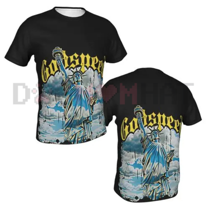 Liberty Speed Urban Oversized Heavyweight Tee - Retro Statue of Liberty Graphic Streetwear Shirt