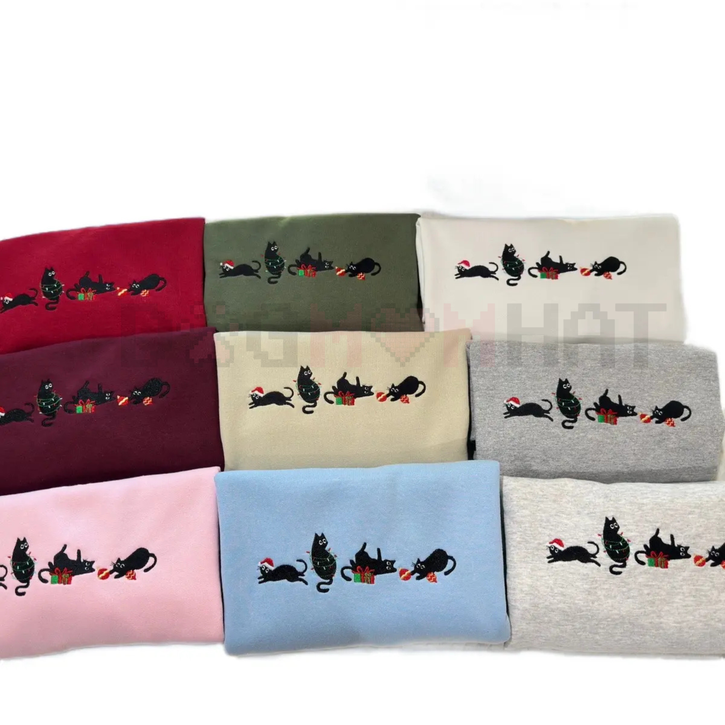 Goth Christmas Cats Embroidered Pullover – Dark Aesthetic Holiday Crewneck