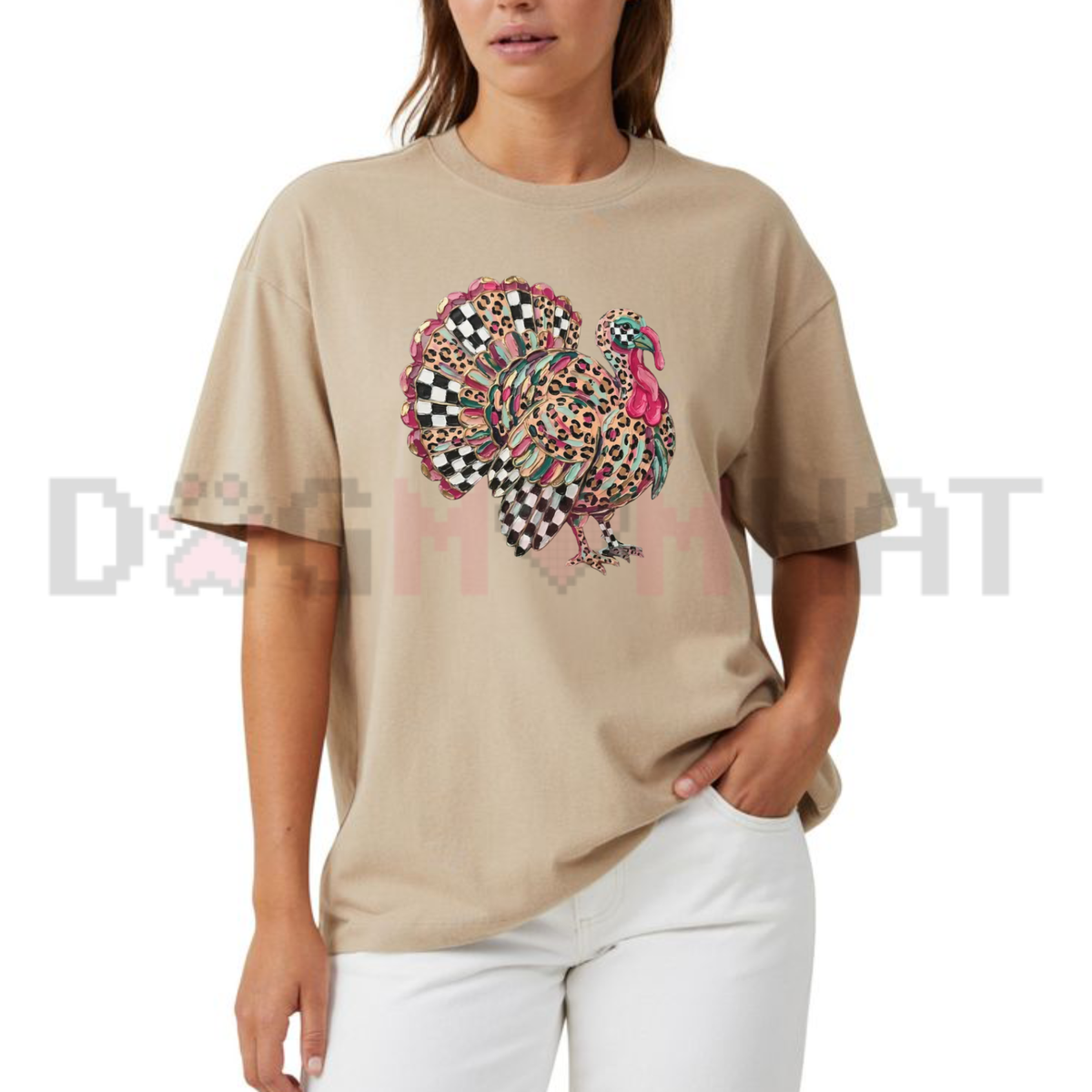 Festive Friction Tee – Leopard & Checkered Turkey Fall Graphic T-Shirt
