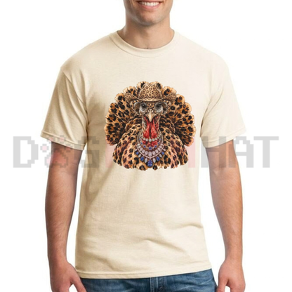 Festive Friction Tee – Rhinestone Leopard Turkey Sparkly Bling Thanksgiving Graphic T-Shirt
