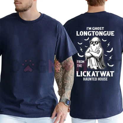 Ghost Longtongue Haunted House Funny Halloween T-Shirt - Funny Spooky Graphic Tee