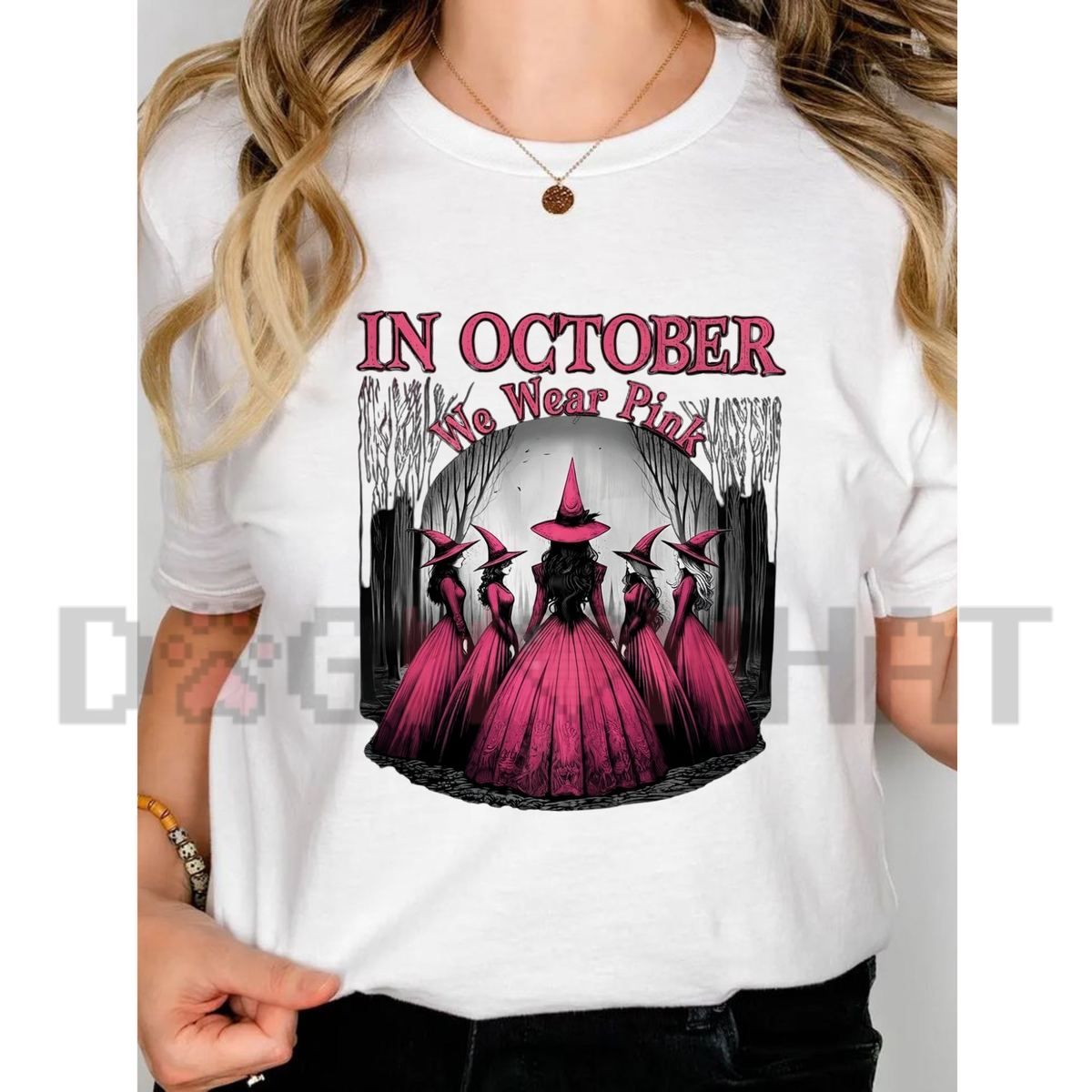 "Gothic Pink & Black Halloween Witch" Graphic T-Shirt