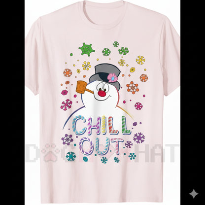 Women's Black Frosty The Snowman "CHILL OUT" T-Shirt – Vintage Snowman Graphic Summer Tee