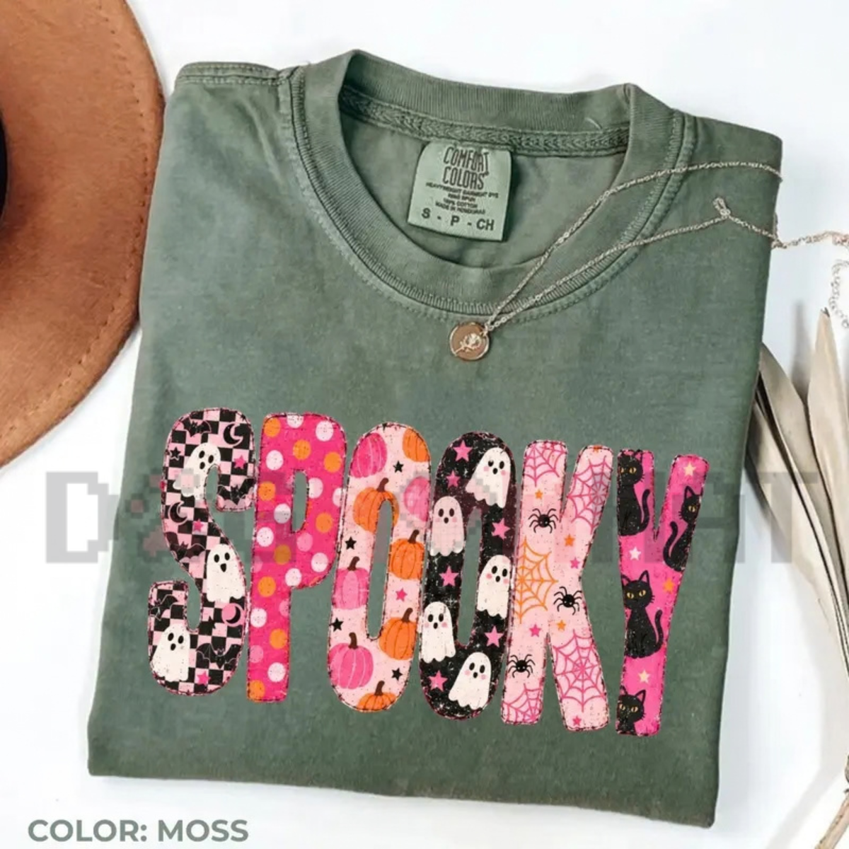 Preppy Spooky Ghost & Pumpkin Polka Dot Graphic T-Shirt