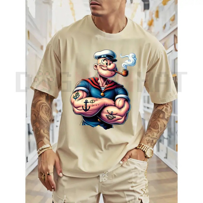 Popeye The Sailor Man Printed T-Shirt – Men's Urban Casual, Unisex Short Sleeve Crew Neck Tee