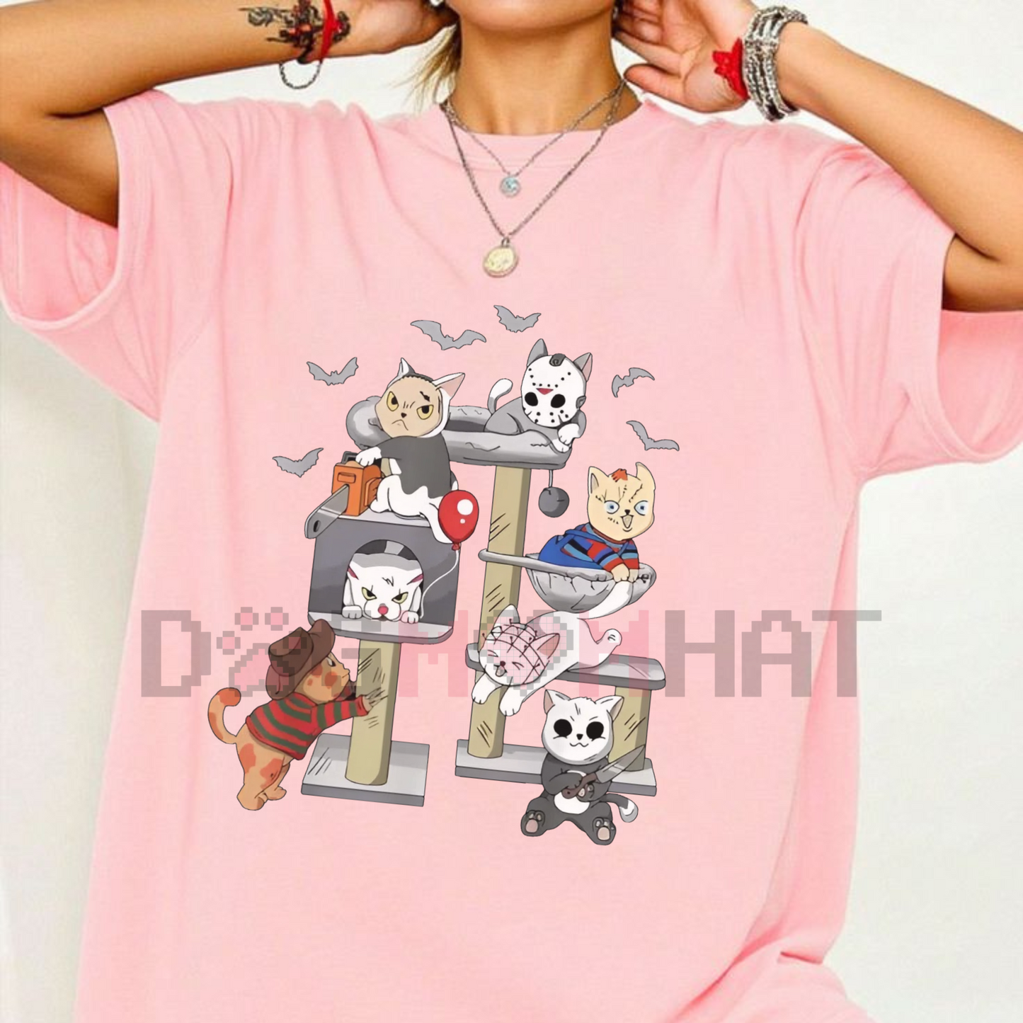 Funny Cat Horror Movies T-Shirt – Cute Halloween Cat Lovers Matching Tee