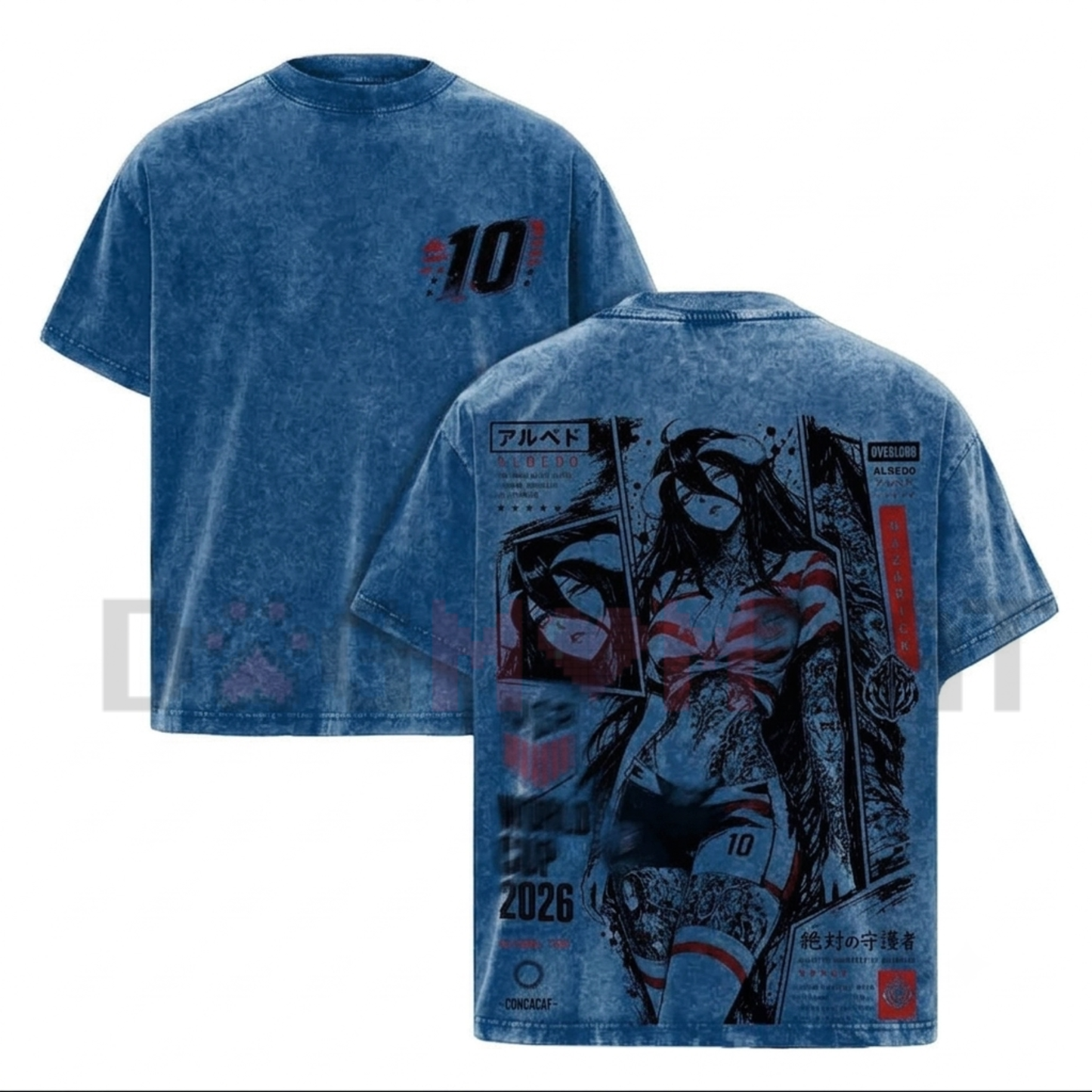 Albedo Overlord Vintage Washed Tee - World Football Tour 2026 Gothic Anime Shirt
