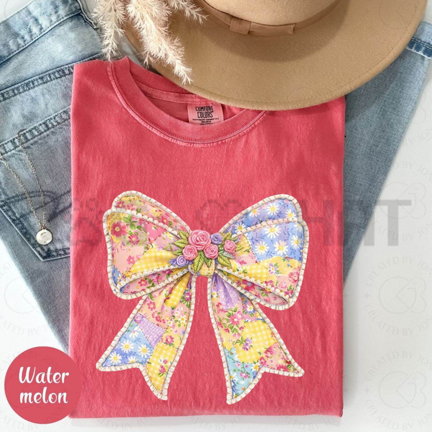 Hand-Painted Quilted Bow T-Shirt