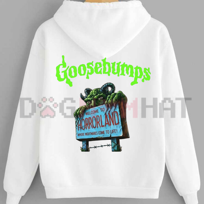Retro Goosebumps Horrorland Back-Print Hoodie - Gothic Streetwear Spooky Season Pullover