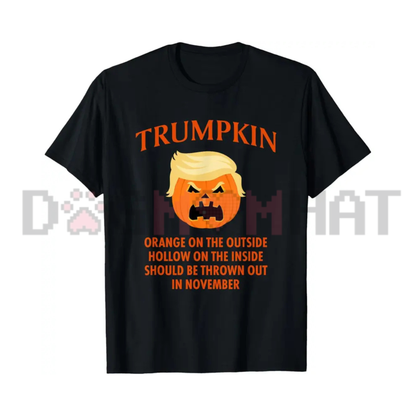 Trumpkin Halloween Sarcastic Graphic Tee - Funny Political Pumpkin Soft Cotton Unisex Fall Humor T-Shirt