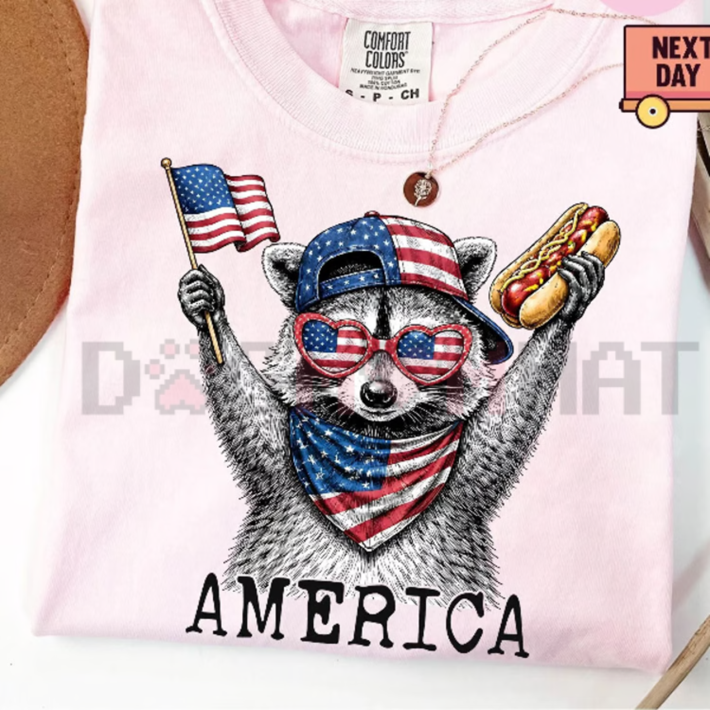 America Raccoon Hot Dog Tee