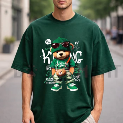 Women's Casual Bear Graphic T-Shirt - Alphabet Pattern Crew Neck Tee