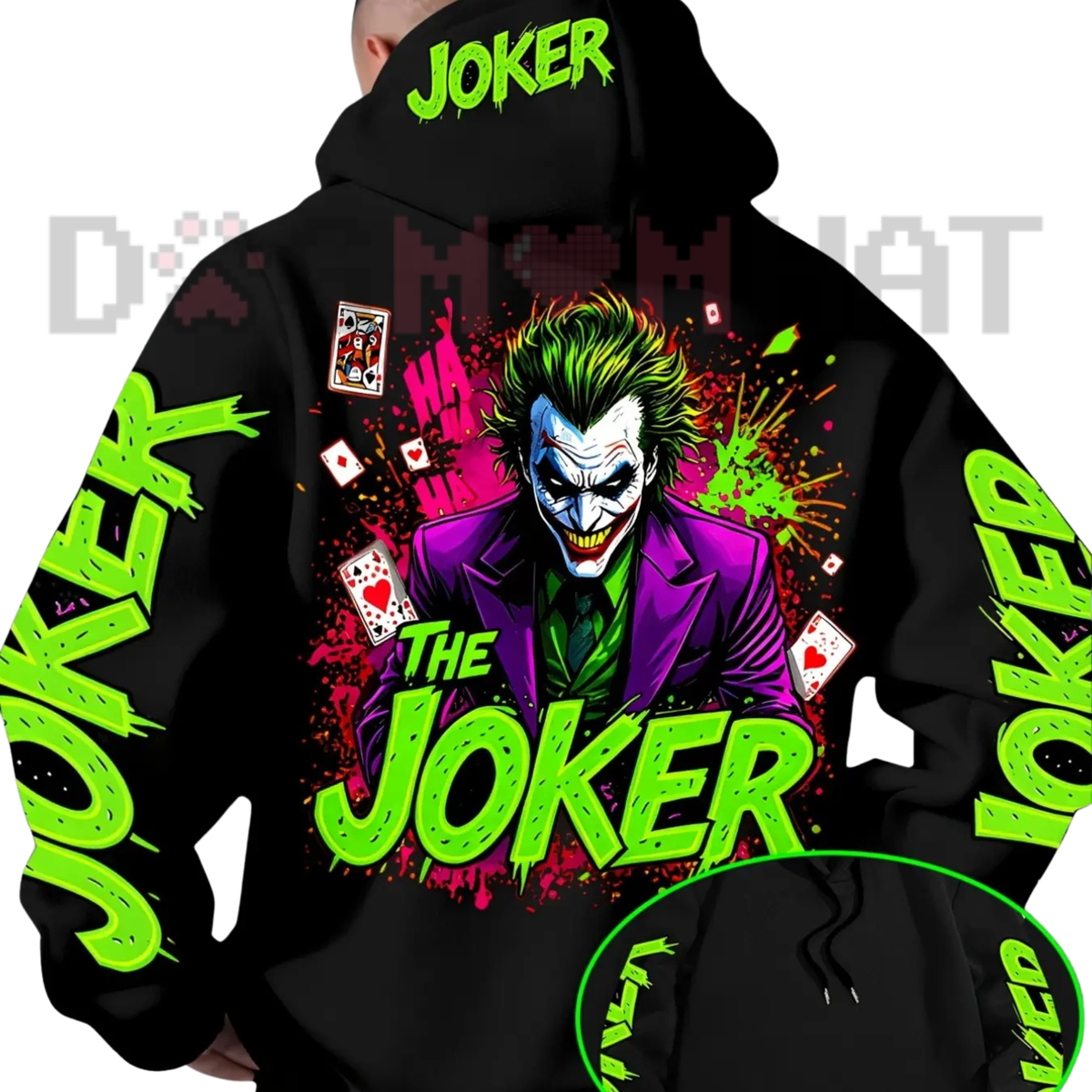 Warner Bros. Men's Fluorescent Joker Print Hoodie - Trendy Streetwear Pullover