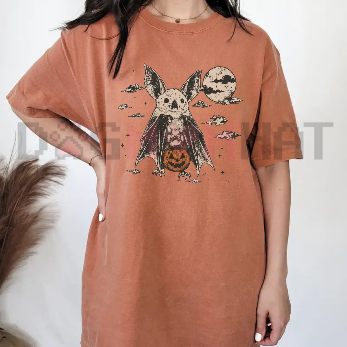 Comfort Colors® Moonlit Bat Pumpkin 90s Halloween Graphic T-Shirt