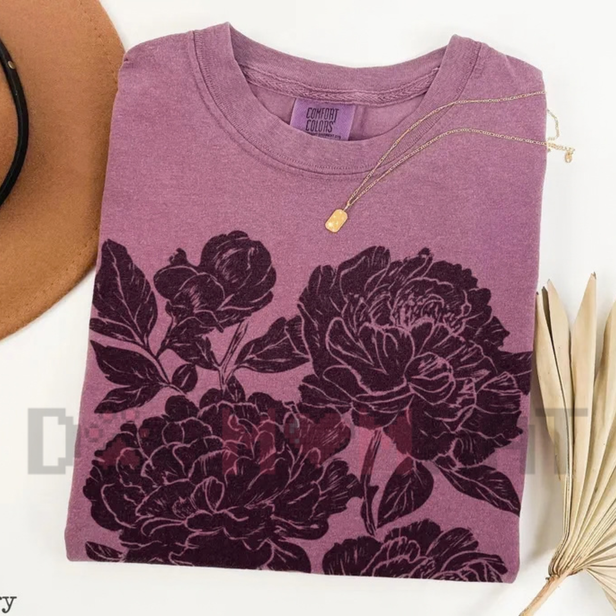 "Vintage Linocut Peonies & Ranunculus" Floral Graphic T-Shirt