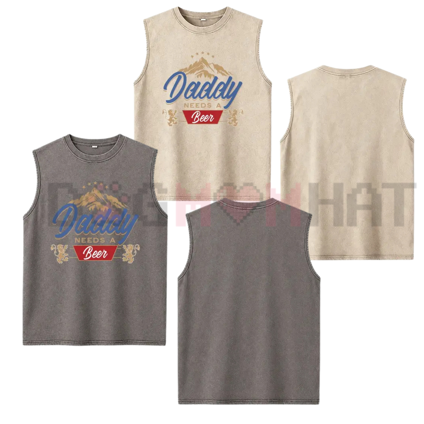 Vintage Washed Charcoal Mountain Lion Vest - Funny "Daddy Needs A Beer" Men's Tank Top