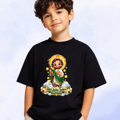 San Judas Tadeo Siempre Conmigo Cute Chibi Cartoon T-Shirt – Kids Graphic Tee
