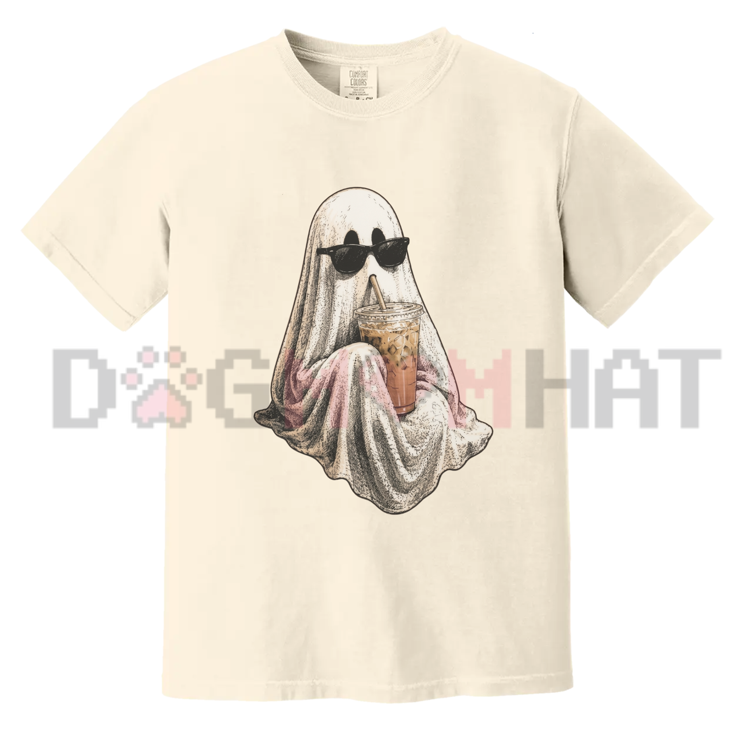 Comfort Colors® Ghost Drinking Coffee T-Shirt - Retro Iced Latte Spooky Season Tee