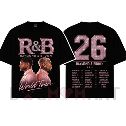 Raymond & Brown World Tour 2026 T-Shirt - Pink Bling R&B Graphic Tee