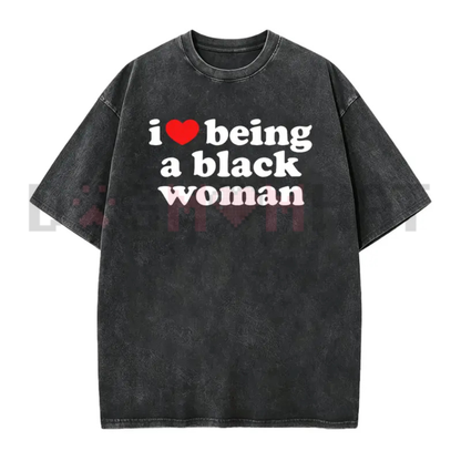 Unapologetic Melanin Magic Vintage Washed Tee - I Love Being A Black Woman Graphic Oversized Cotton Shirt