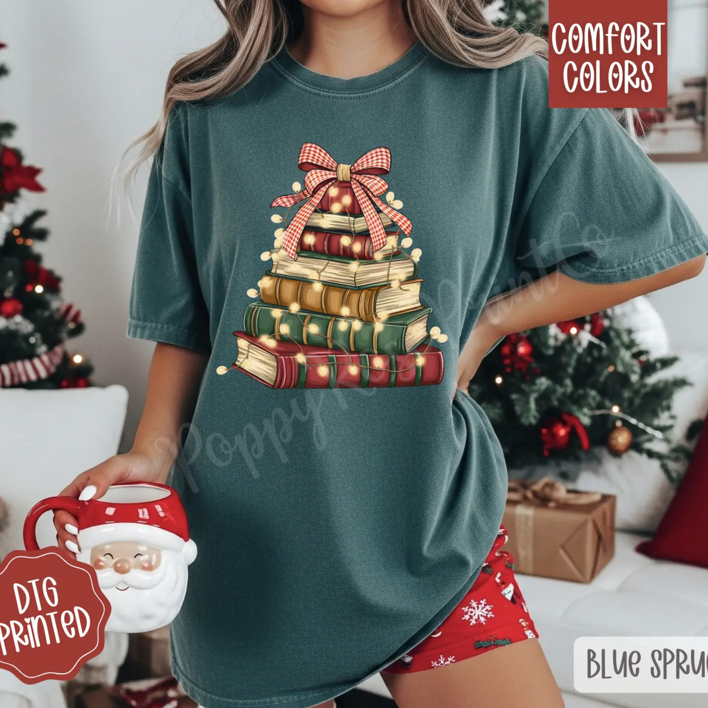 Book Stack Christmas Tree T-Shirt