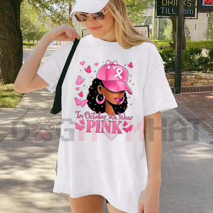 Breast Cancer Awareness Pink Ribbon Butterfly Graphic T-Shirt