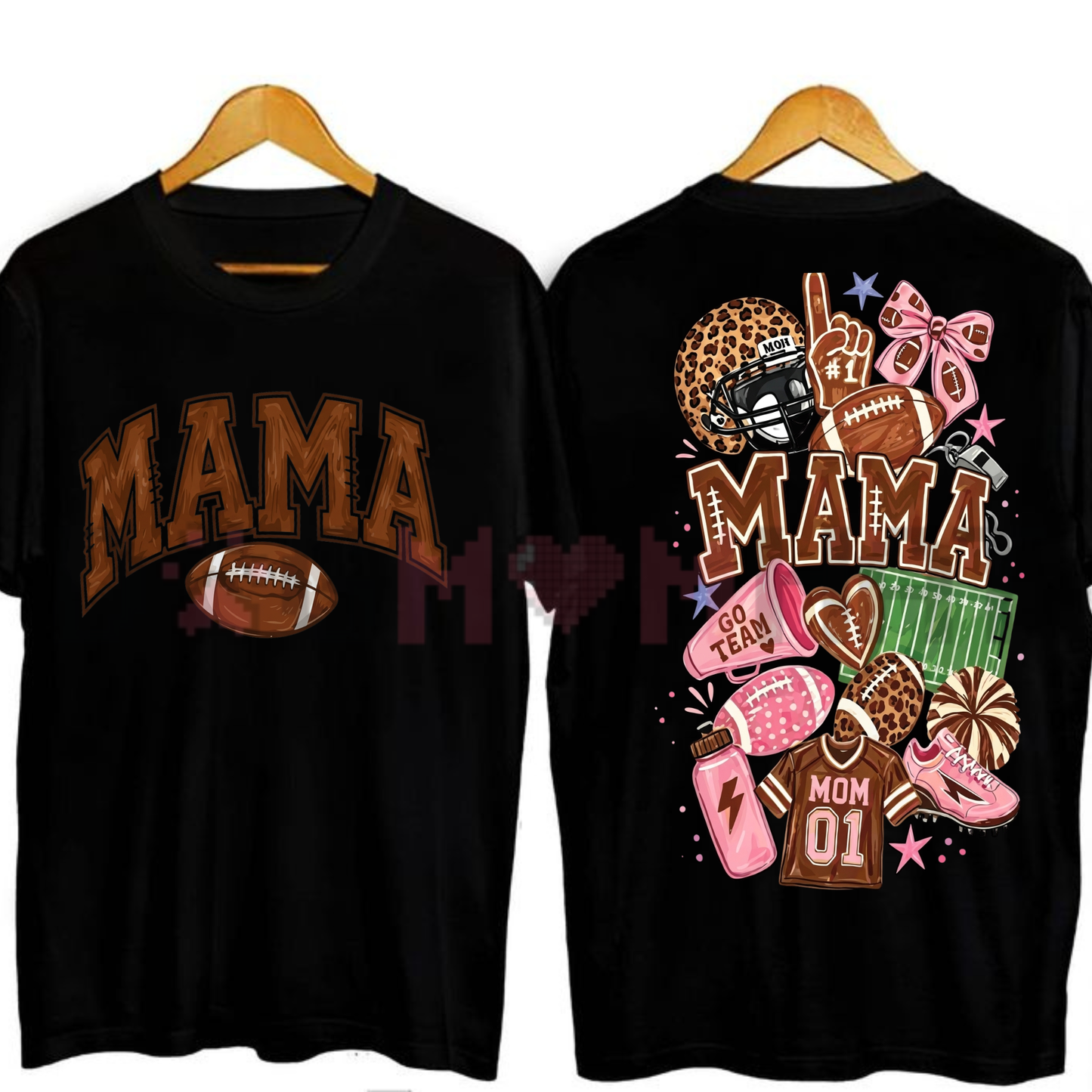 Mama Football Double-Sided T-Shirt - Coquette Bow & Leopard Print Game Day Tee