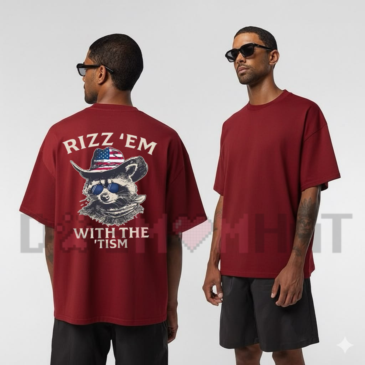 Patriotic Rizz ’Em With The ’Tism T-Shirt - Cool Raccoon Sunglasses & Cowboy Hat Graphic Tee