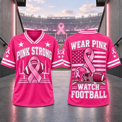 Pink Ribbon Breast Cancer Awareness V-Neck Football Jersey T-Shirt