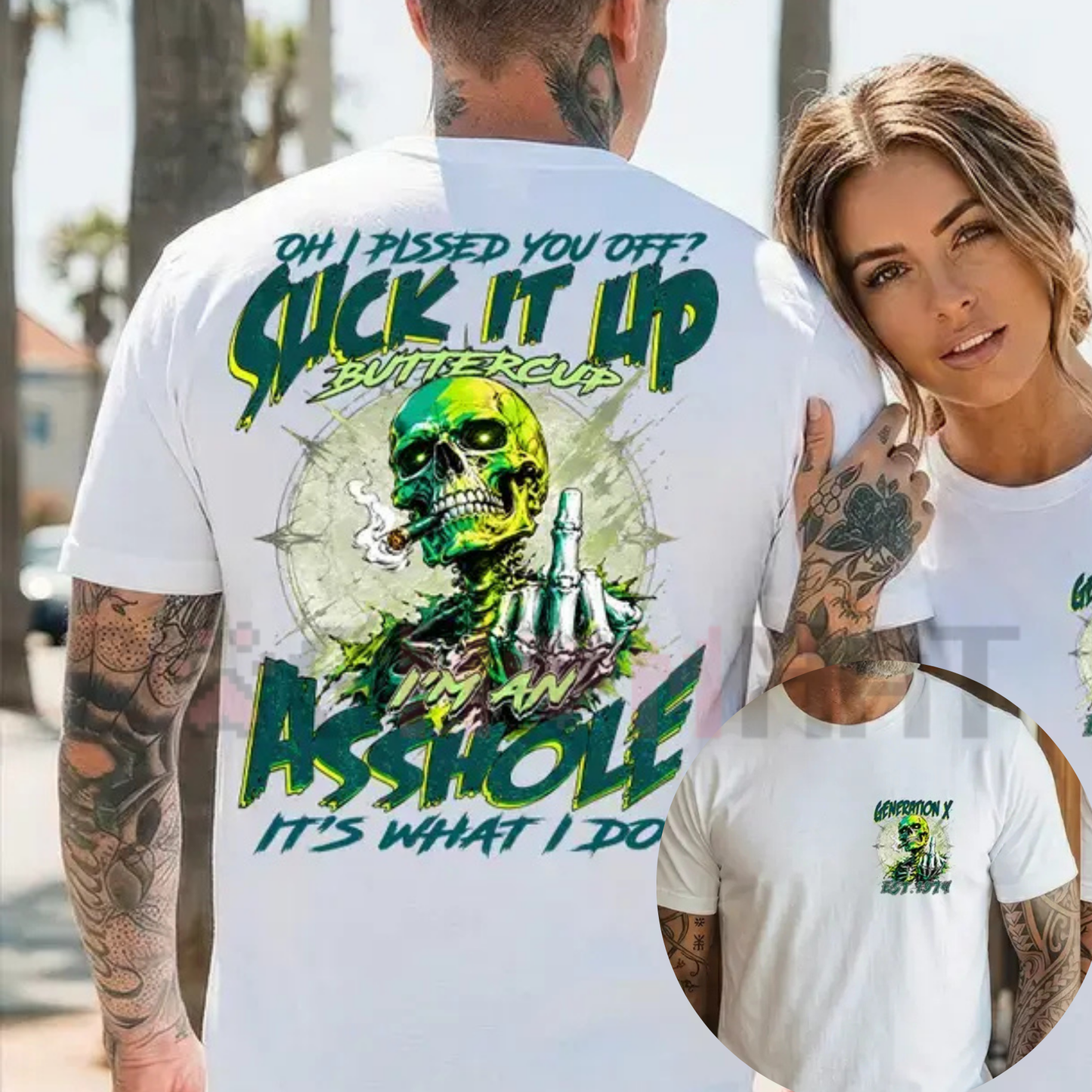 Custom Birth Year Gen X Skull Graphic Tee - Sarcastic "Suck It Up Buttercup" Shirt