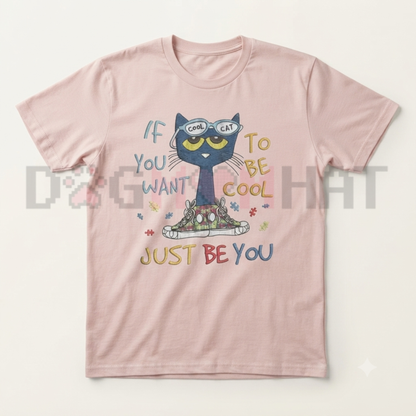 Cool To Be Yourself Emo Feline Graphic Tee - Vintage Grunge Y2K Cartoon Cotton Streetwear Shirt