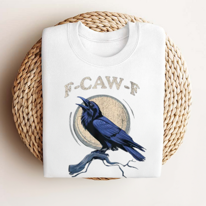 "F-Caw-F" Crow & Raven Graphic T-Shirt – Funny Bird Design, Soft Loose Fit Streetwear, Gothic Lettering