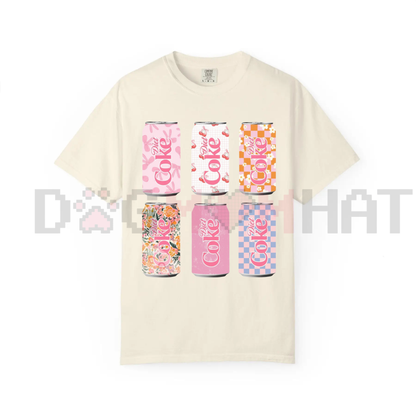 Vintage Multi Soda Cans Graphic Top – Retro Pop Art T-Shirt
