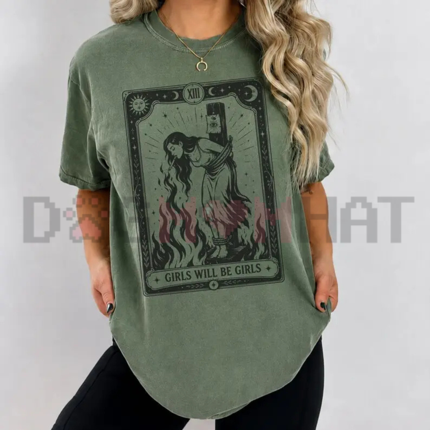 Comfort Colors Girls Will Be Girls Witch Graphic T-Shirt - Feminist Halloween & Cigarette Art Tee