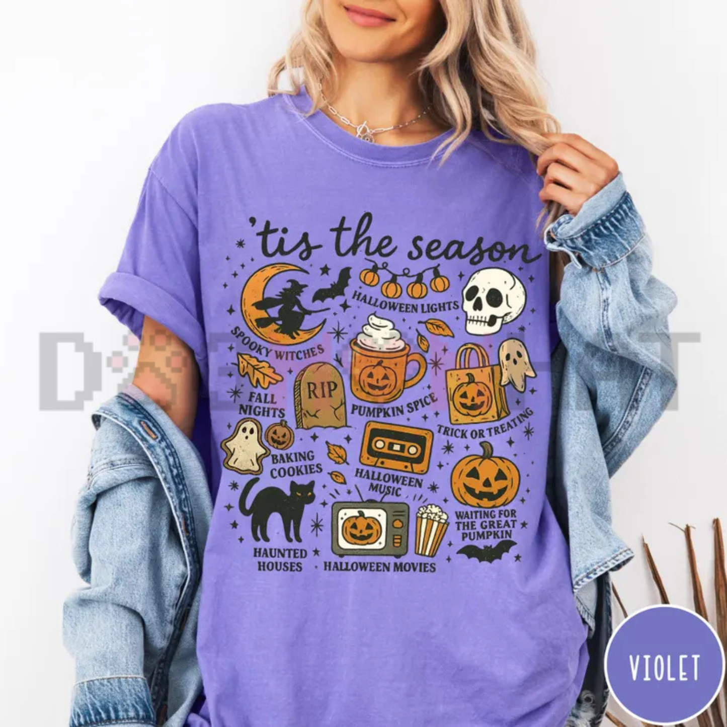 Tis The Season Pumpkin Witch Graphic Tee - Retro Vintage Halloween Soft Cotton Unisex Spooky Season Fall Aesthetic T-Shirt