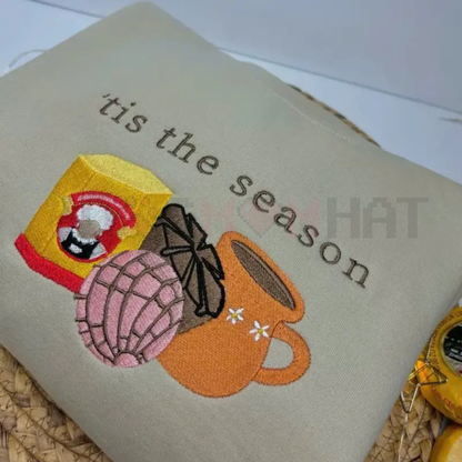 Pink Concha Embroidered Holiday Sweatshirt