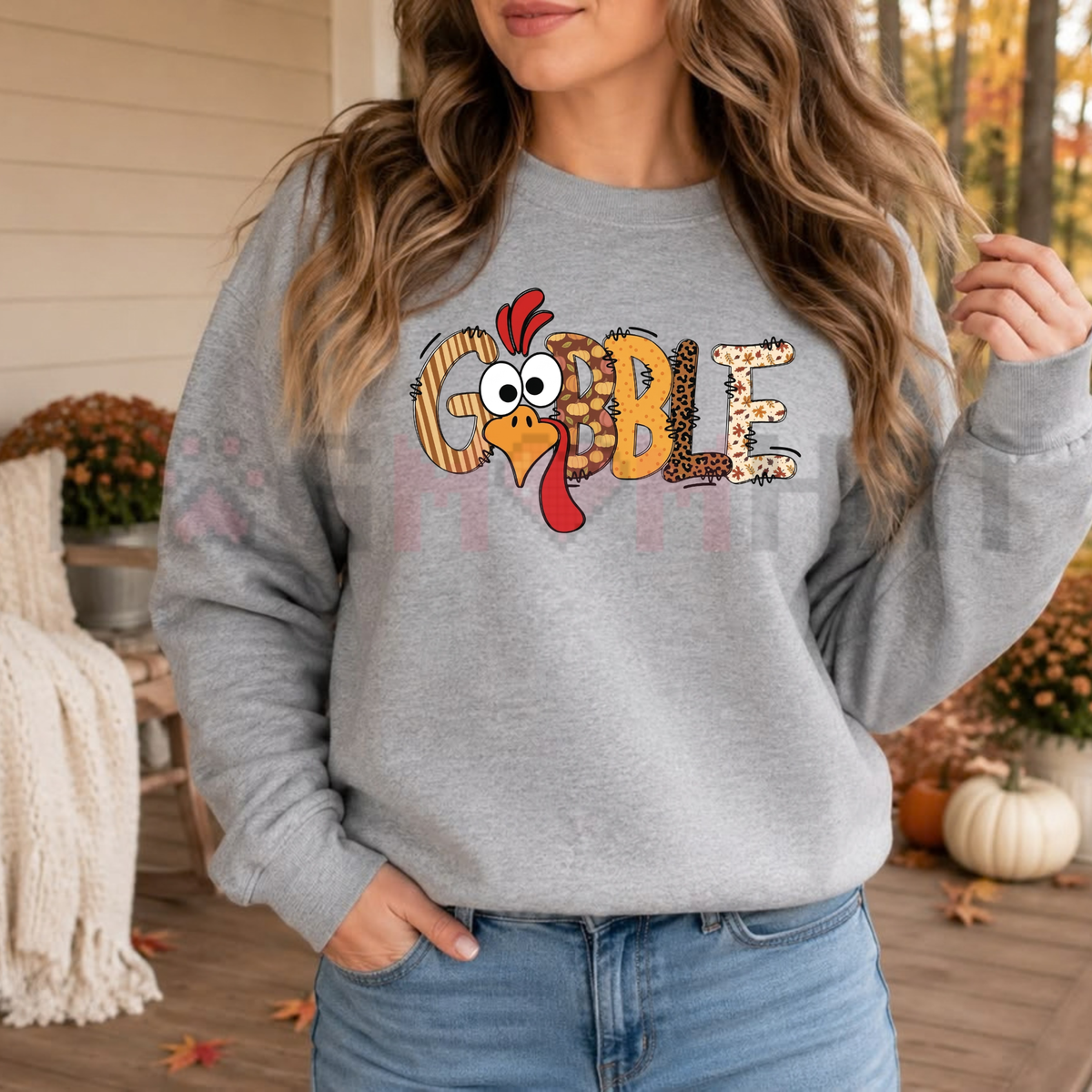 Festive Friction Sweatshirt – Cute "Gobble" Turkey Graphic Fall Crewneck