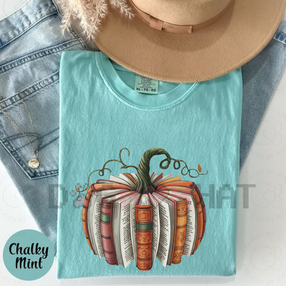 Fall Pumpkin Made With Books – Ready To Press Transfer, Halloween T-Shirt Design