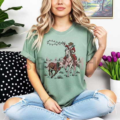 Comfort Colors Cowboy Santa Western Christmas Graphic T-Shirt