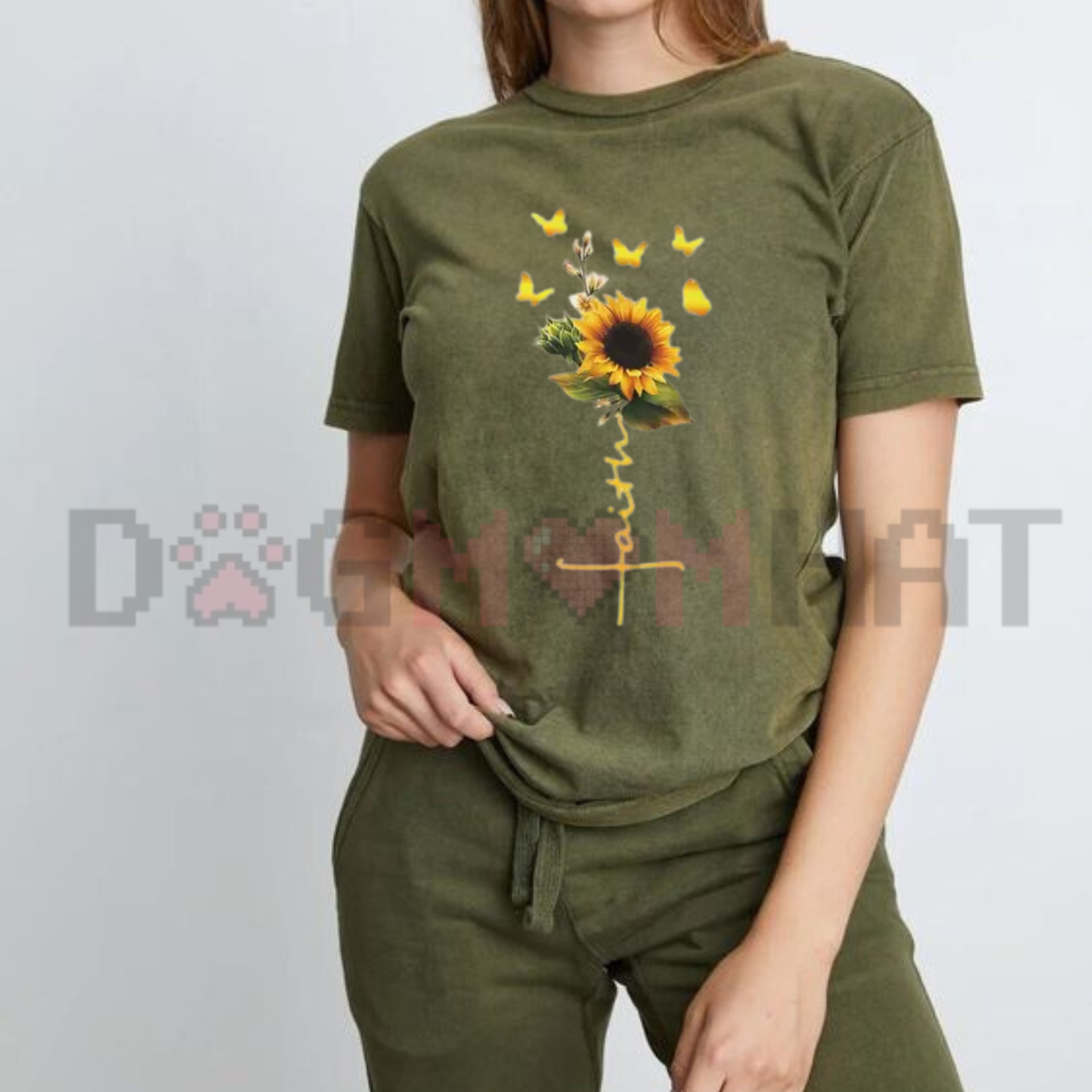 Sunflower Faith Cross T-Shirt - Yellow Butterflies Christian Unisex Cotton Graphic Tee