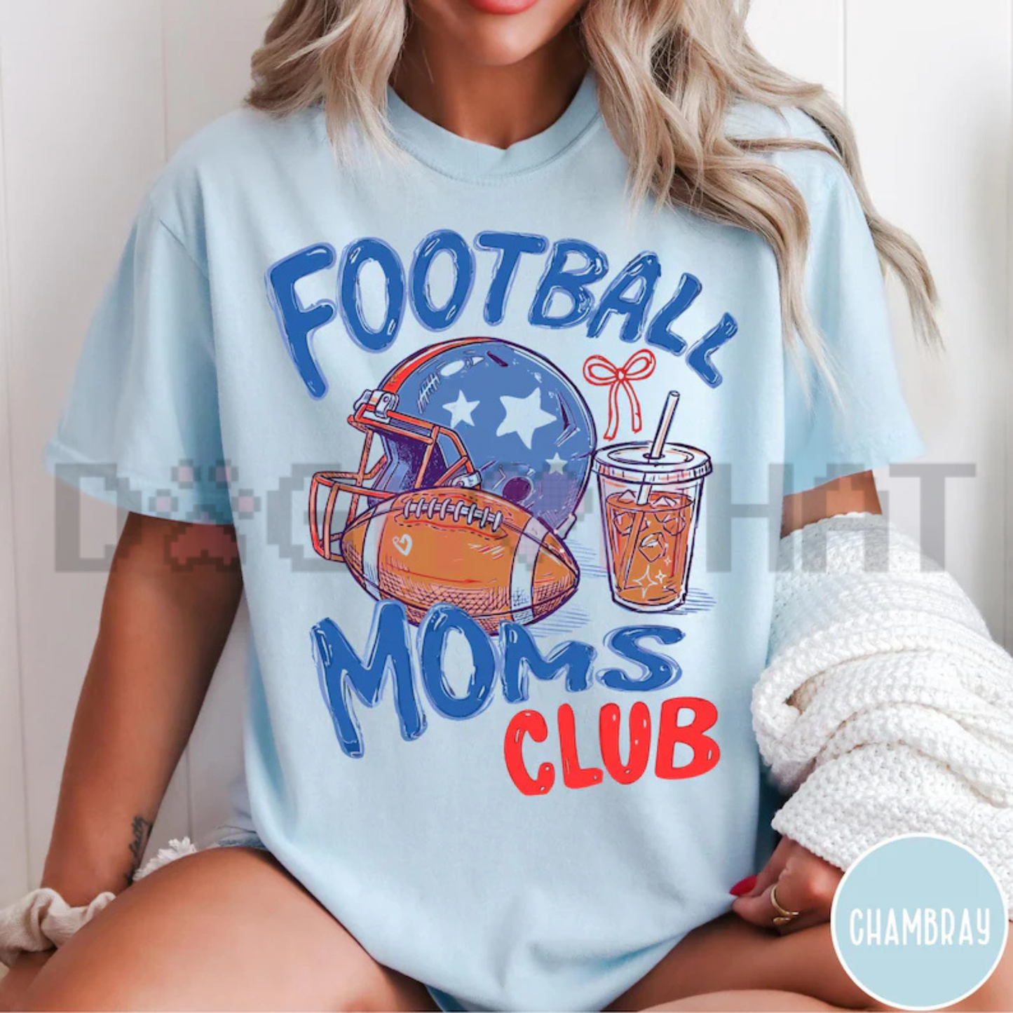 Football Moms Club Comfort Colors T-Shirt - Trendy Gameday Doodle Sports Mom Tee